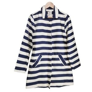 Tulle‎ Womens Navy White Striped Trench Coat Jacket Size M Nautical Preppy